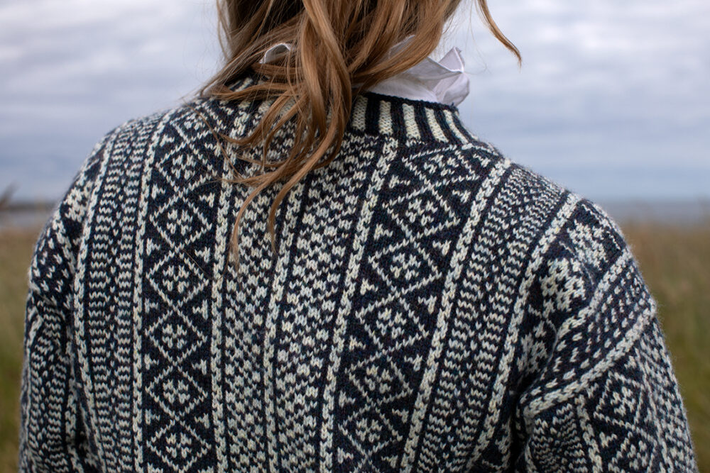 The Faroe pullover patterncard kit design by Alice Starmore in Hebridean 2 Ply