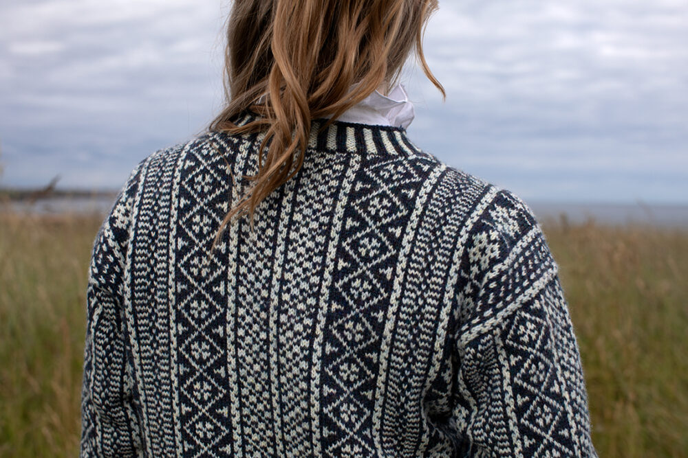 The Faroe pullover patterncard kit design by Alice Starmore in Hebridean 2 Ply