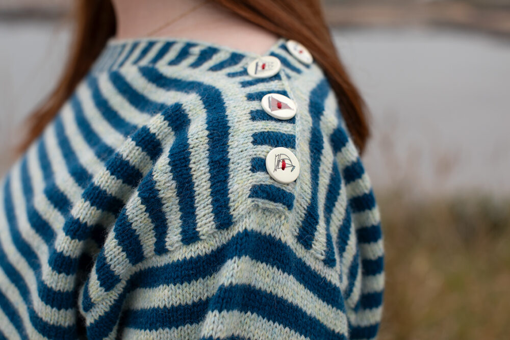 The Breton pullover, Hirta Gloves and Hat Trick patterncard kit designs by Alice Starmore in Hebridean 2 Ply