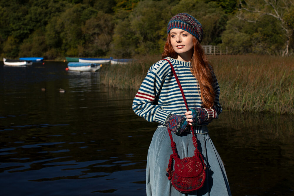 The Breton pullover and Marina Hat Set patterncard kit designs by Alice Starmore in Hebridean 2 Ply