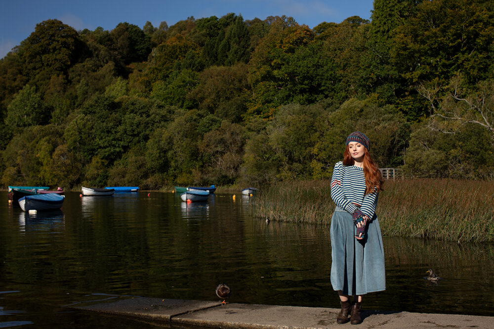 The Breton pullover and Marina Hat Set patterncard kit designs by Alice Starmore in Hebridean 2 Ply