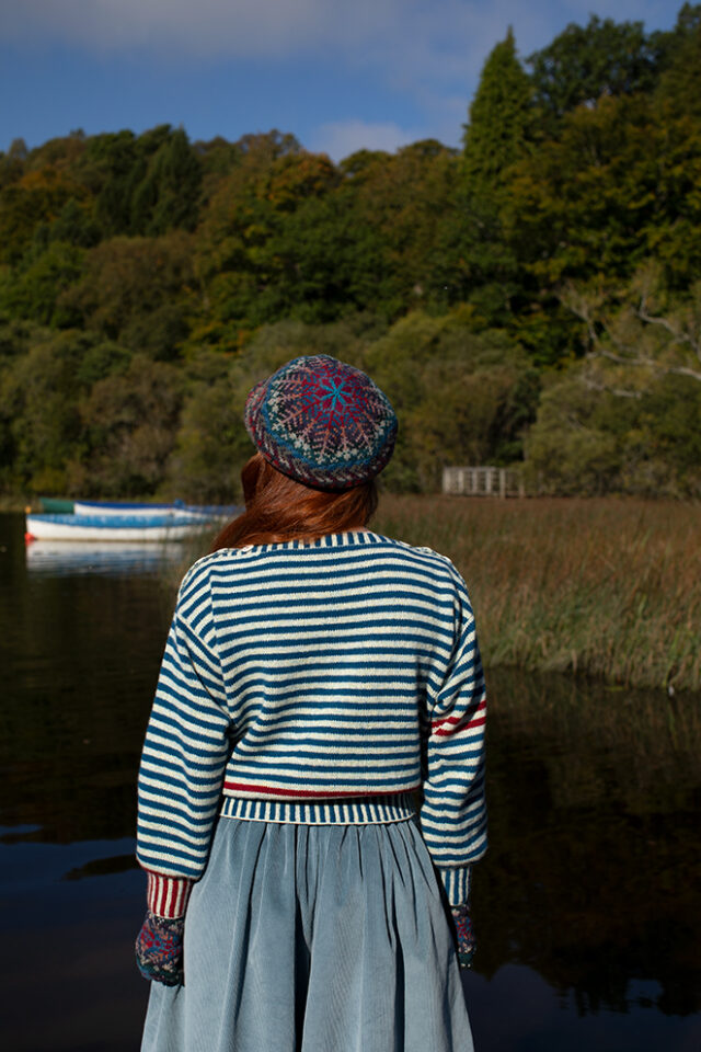 The Breton pullover and Marina Hat Set patterncard kit designs by Alice Starmore in Hebridean 2 Ply