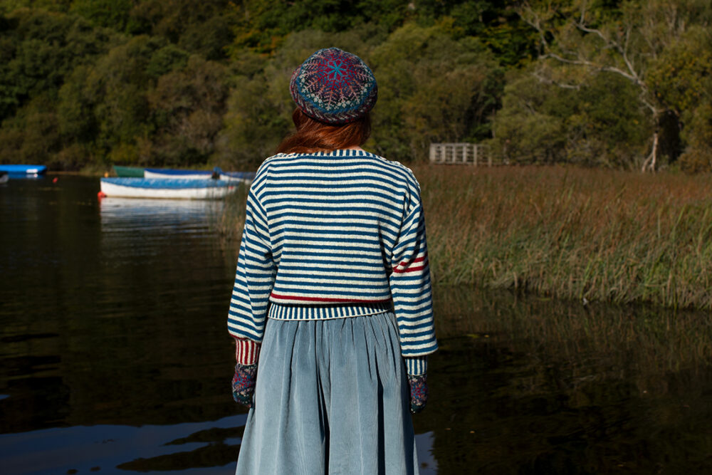 The Breton pullover and Marina Hat Set patterncard kit designs by Alice Starmore in Hebridean 2 Ply