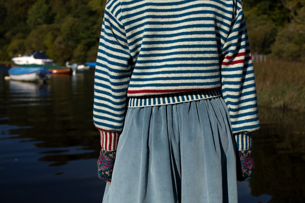 The Breton pullover and Marina Hat Set patterncard kit designs by Alice Starmore in Hebridean 2 Ply