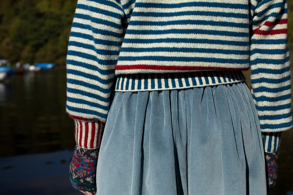 The Breton pullover and Marina Hat Set patterncard kit designs by Alice Starmore in Hebridean 2 Ply