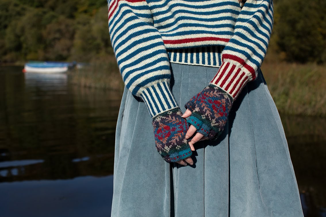 The Breton pullover and Marina Hat Set patterncard kit designs by Alice Starmore in Hebridean 2 Ply