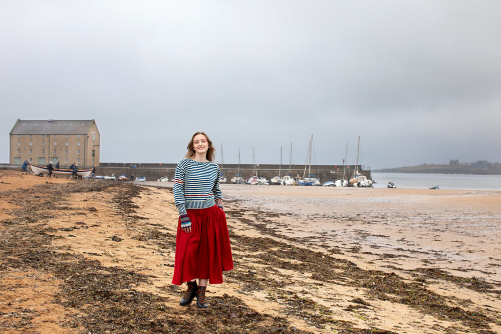 The Breton pullover and Wave Hat Set patterncard kit designs by Alice Starmore in Hebridean 2 Ply