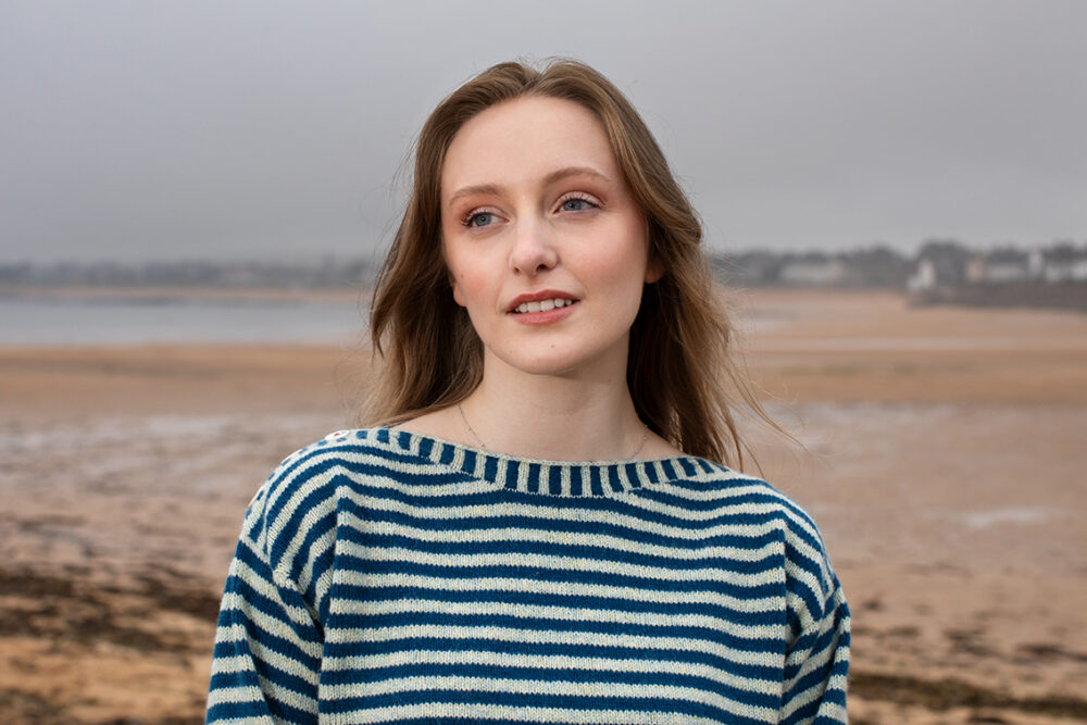 The Breton pullover and Wave Hat Set patterncard kit designs by Alice Starmore in Hebridean 2 Ply