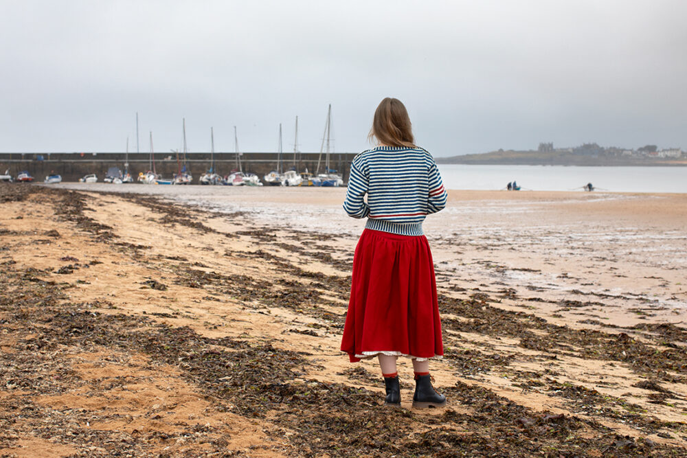 The Breton pullover and Wave Hat Set patterncard kit designs by Alice Starmore in Hebridean 2 Ply