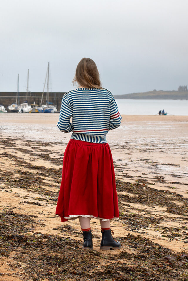 The Breton pullover and Wave Hat Set patterncard kit designs by Alice Starmore in Hebridean 2 Ply