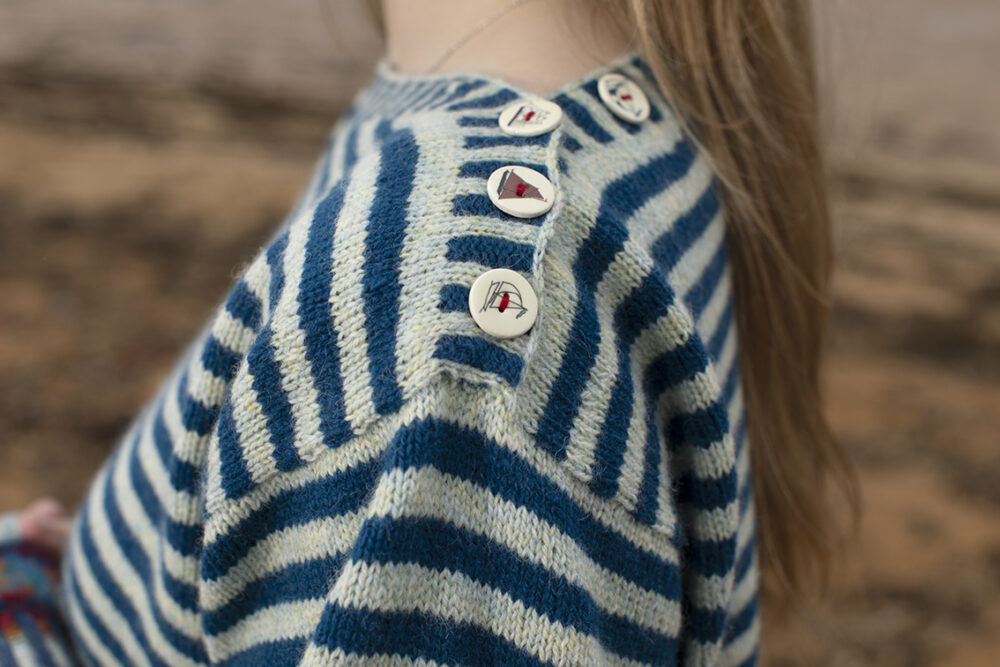 The Breton pullover and Wave Hat Set patterncard kit designs by Alice Starmore in Hebridean 2 Ply