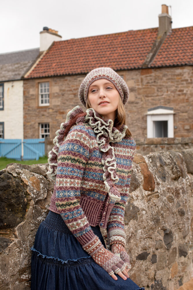 Peigi Cardigan and Briodag Hat Set by Alice Starmore in Hebridean 2 Ply yarn
