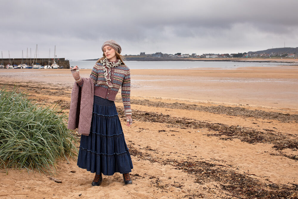 Peigi Cardigan and Briodag Hat Set by Alice Starmore in Hebridean 2 Ply yarn