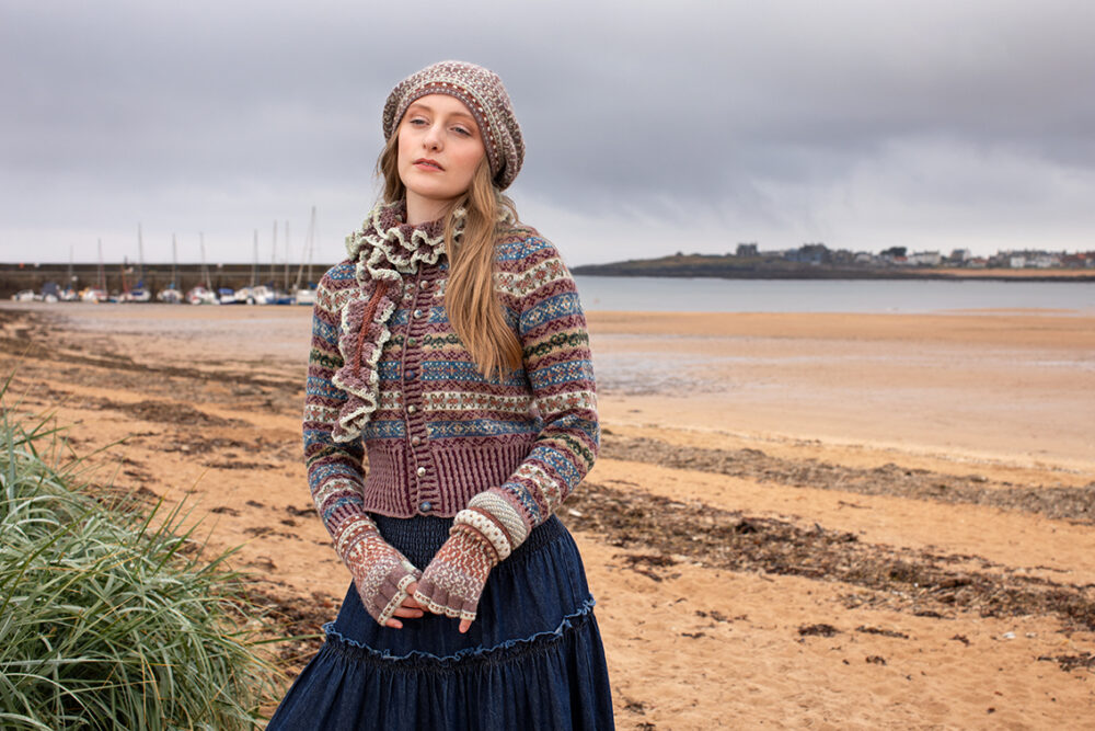 Peigi Cardigan and Briodag Hat Set by Alice Starmore in Hebridean 2 Ply yarn