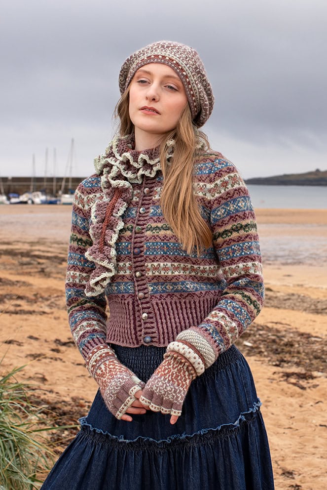 Peigi Cardigan and Briodag Hat Set by Alice Starmore in Hebridean 2 Ply yarn