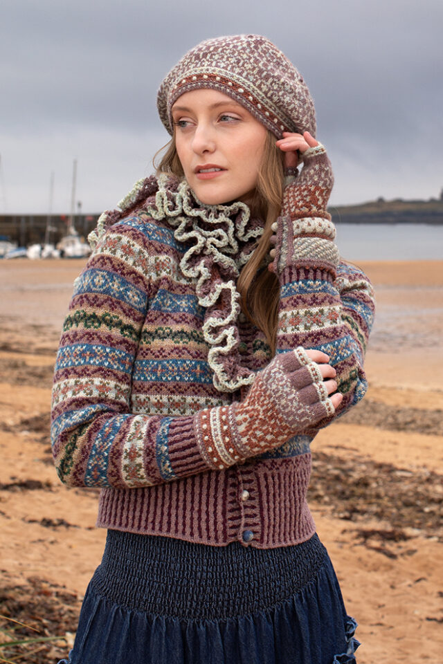 Peigi Cardigan and Briodag Hat Set by Alice Starmore in Hebridean 2 Ply yarn