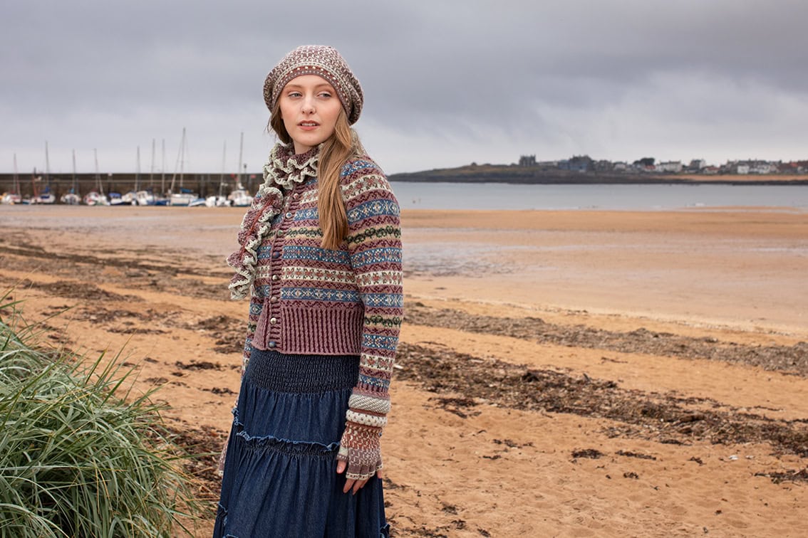 Peigi Cardigan and Briodag Hat Set by Alice Starmore in Hebridean 2 Ply yarn