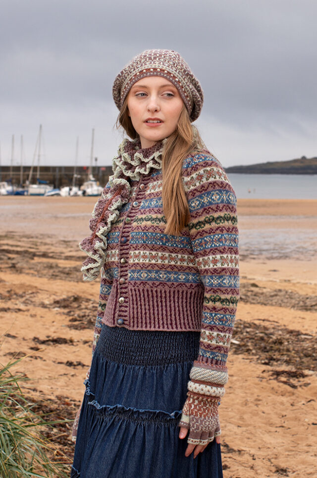 Peigi Cardigan and Briodag Hat Set by Alice Starmore in Hebridean 2 Ply yarn