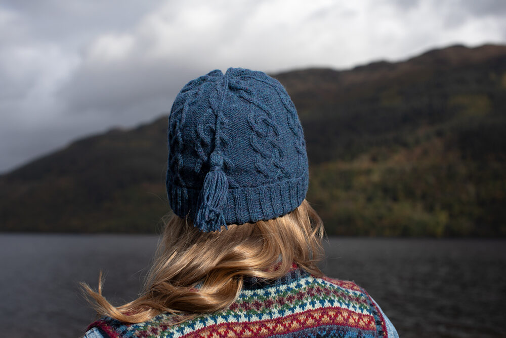 Mara waistcoat patterncard kit and Kittiwake Hat from the book Aran Knitting by Alice Starmore in Hebridean 2 Ply