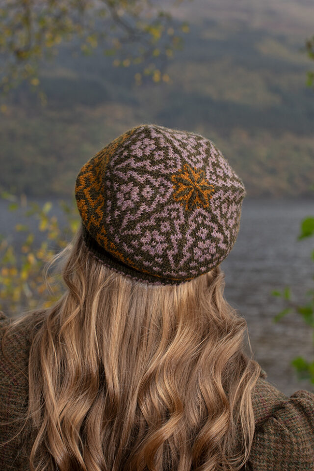 Casseopia Hat Set and Thoroughbred Vest patterncard kit designs by Alice Starmore in Hebridean 2 Ply yarn