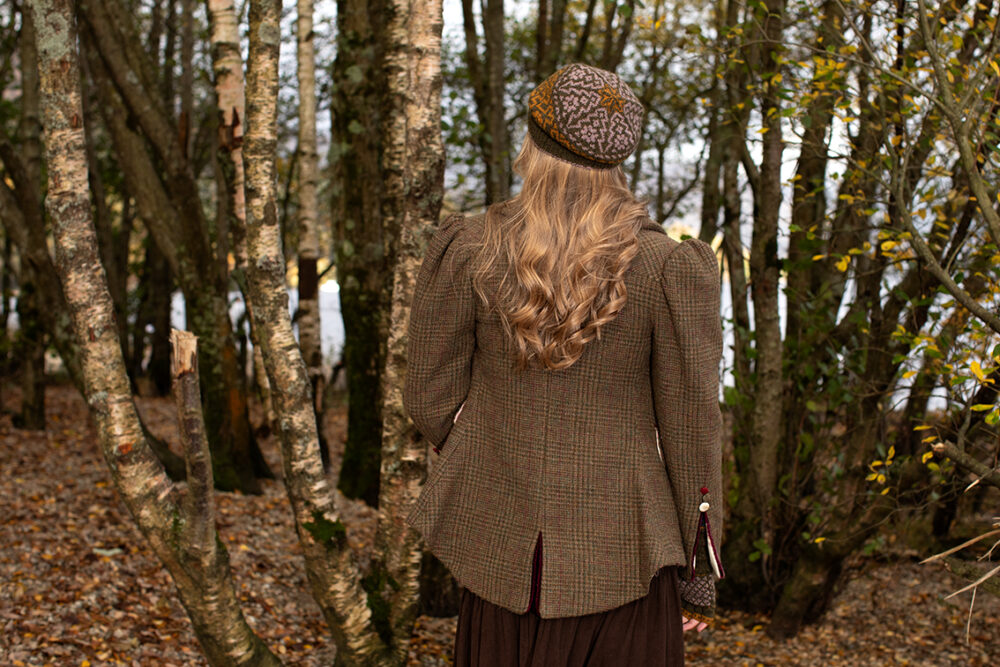 Casseopia Hat Set and Thoroughbred Vest patterncard kit designs by Alice Starmore in Hebridean 2 Ply yarn