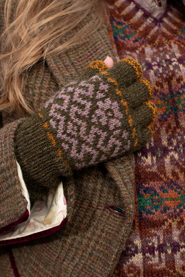 Casseopia Hat Set and Thoroughbred Vest patterncard kit designs by Alice Starmore in Hebridean 2 Ply yarn