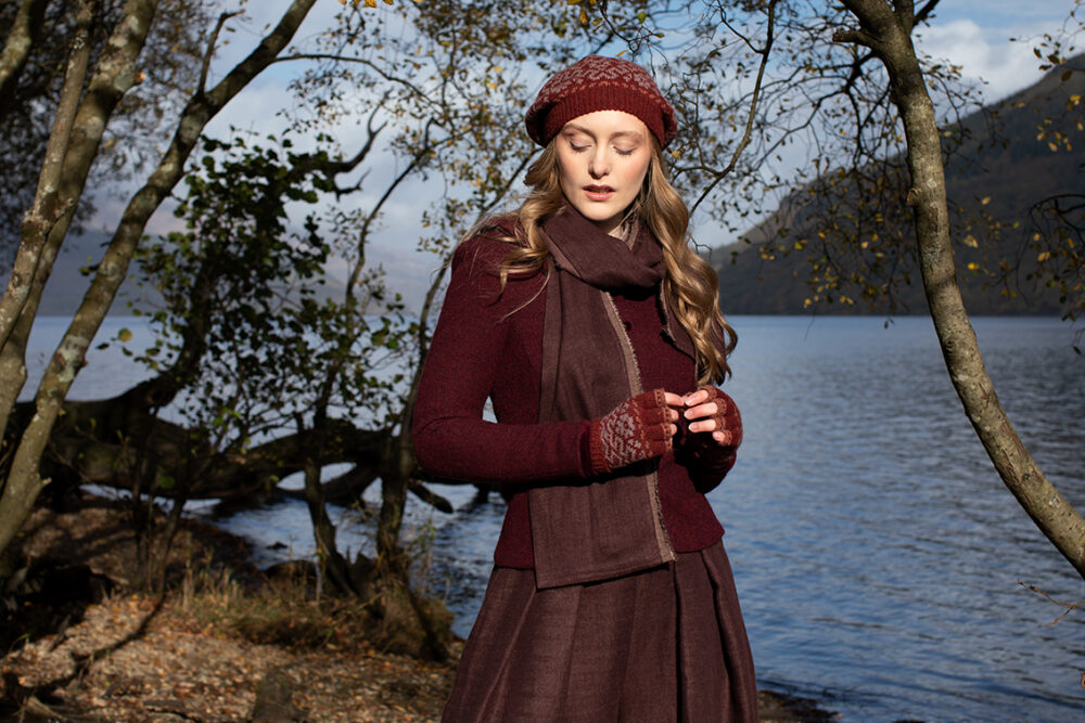 Casseopia Hat Set patterncard kit design by Alice Starmore in Hebridean 2 Ply yarn