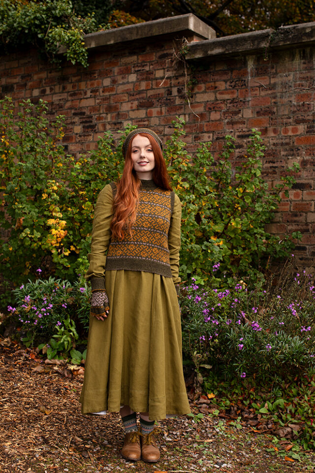 Cassiopiea Hat Set and Vest patterncard kit designs by Alice Starmore in Hebridean 2 Ply yarn