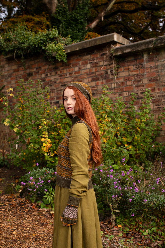 Cassiopiea Hat Set and Vest patterncard kit designs by Alice Starmore in Hebridean 2 Ply yarn