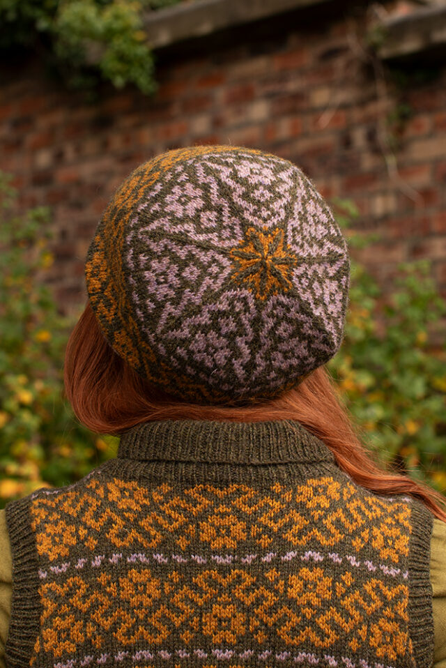 Cassiopiea Hat Set and Vest patterncard kit designs by Alice Starmore in Hebridean 2 Ply yarn