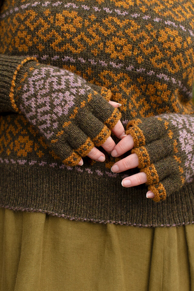 Cassiopiea Hat Set and Vest patterncard kit designs by Alice Starmore in Hebridean 2 Ply yarn