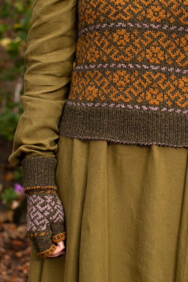 Cassiopiea Hat Set and Vest patterncard kit designs by Alice Starmore in Hebridean 2 Ply yarn