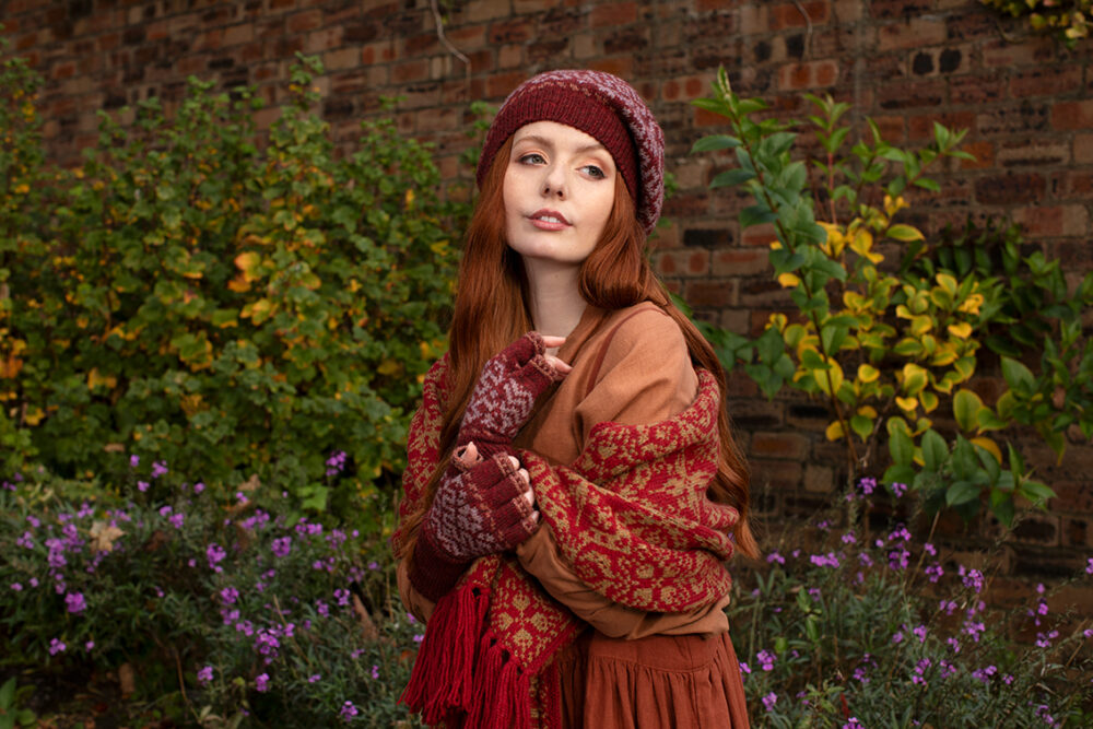 Casseopia Hat Set patterncard kit design by Alice Starmore and Persian Tiles wrap by Jade Starmore in Hebridean 2 Ply yarn