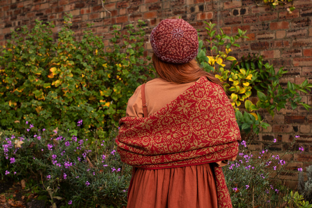 Casseopia Hat Set patterncard kit design by Alice Starmore and Persian Tiles wrap by Jade Starmore in Hebridean 2 Ply yarn