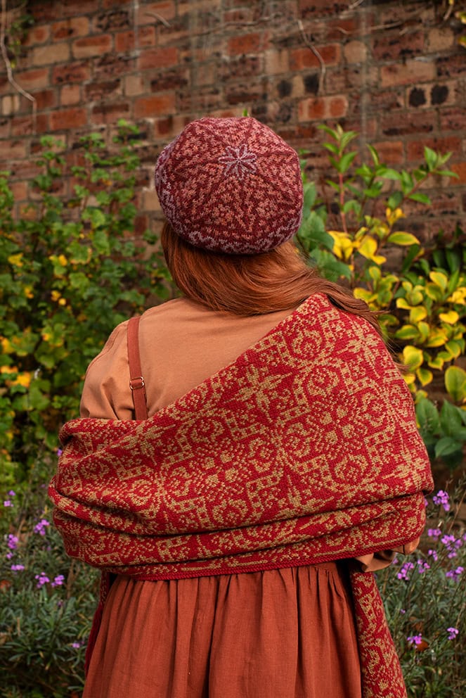 Casseopia Hat Set patterncard kit design by Alice Starmore and Persian Tiles wrap by Jade Starmore in Hebridean 2 Ply yarn