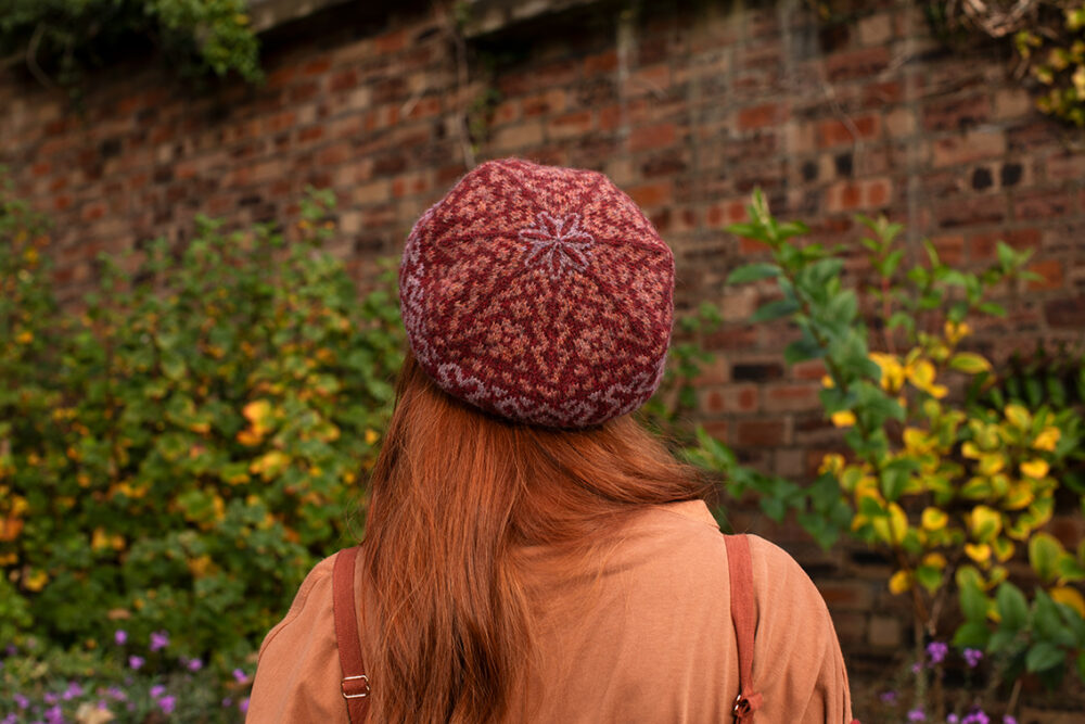 Casseopia Hat Set patterncard kit design by Alice Starmore and Persian Tiles wrap by Jade Starmore in Hebridean 2 Ply yarn