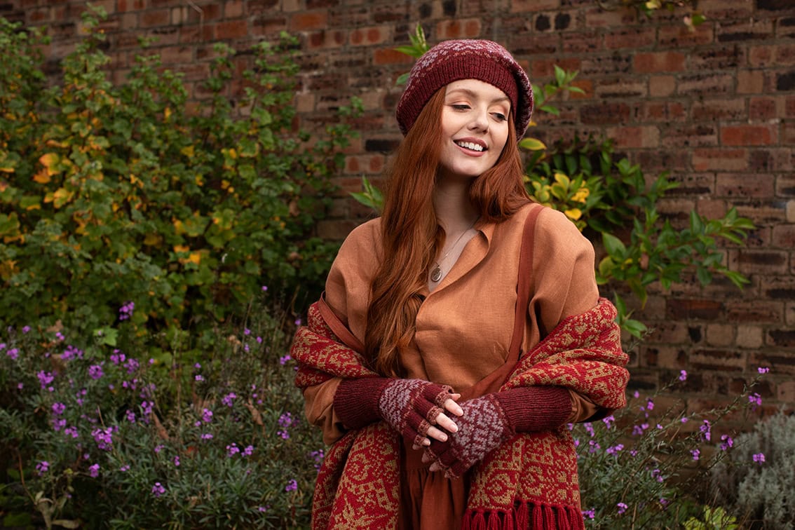 Casseopia Hat Set patterncard kit design by Alice Starmore and Persian Tiles wrap by Jade Starmore in Hebridean 2 Ply yarn