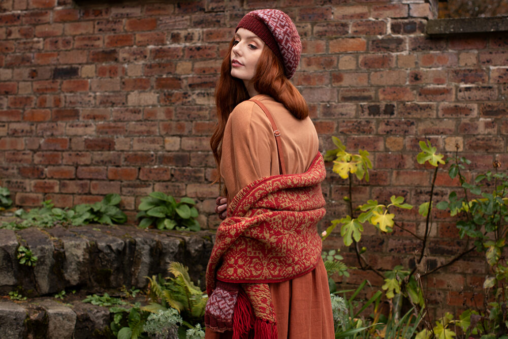 Casseopia Hat Set patterncard kit design by Alice Starmore and Persian Tiles wrap by Jade Starmore in Hebridean 2 Ply yarn