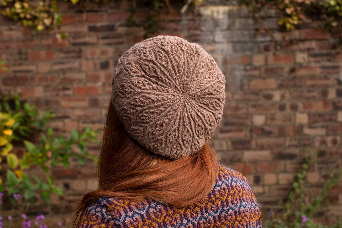 The Loch Lomond Cardigan and Ruabhal Hat Set patterncard kit designs by Alice Starmore in Hebridean 2 Ply