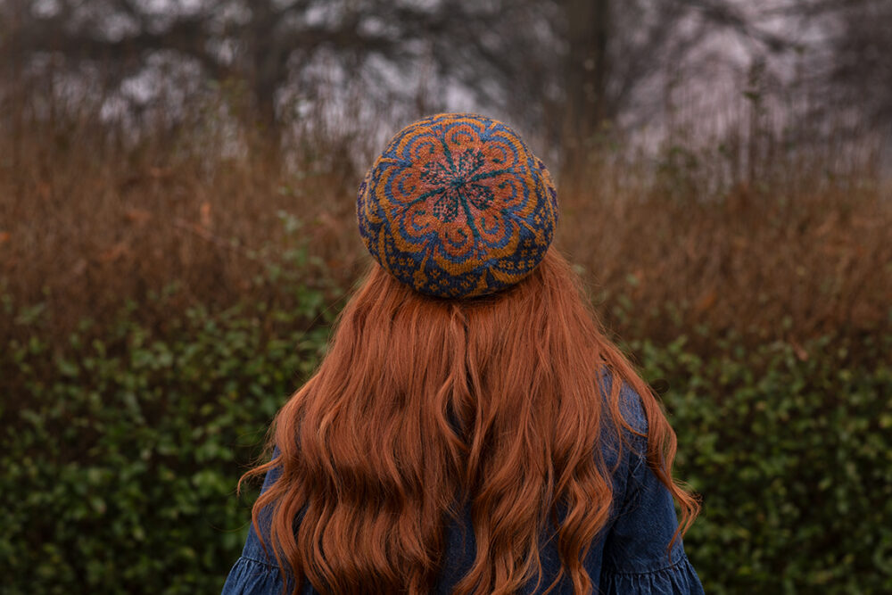 Mary Tudor Hat Set patterncard kit design by Alice Starmore in Hebridean 2 Ply yarn