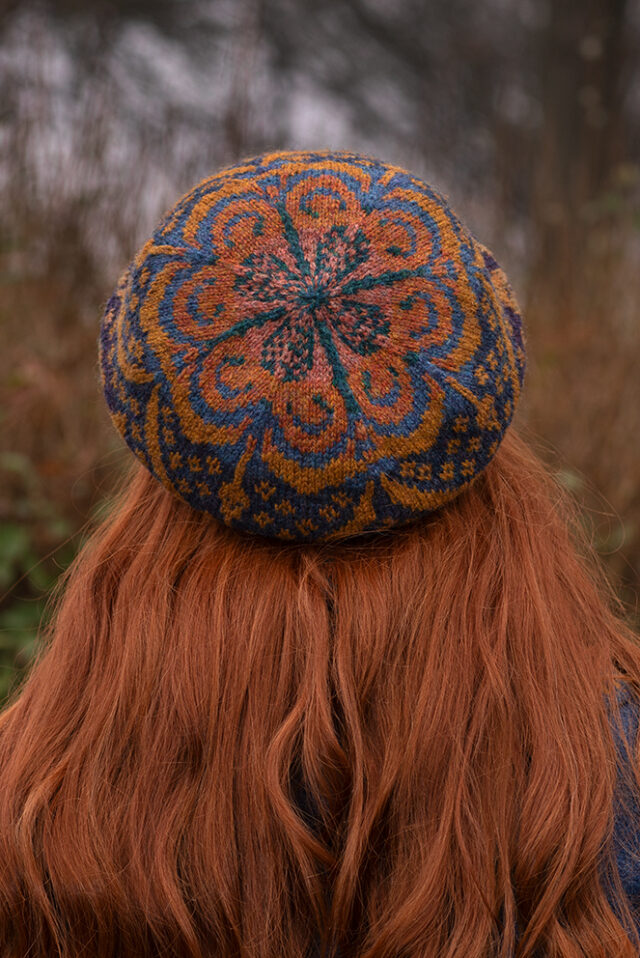 Mary Tudor Hat Set patterncard kit design by Alice Starmore in Hebridean 2 Ply yarn