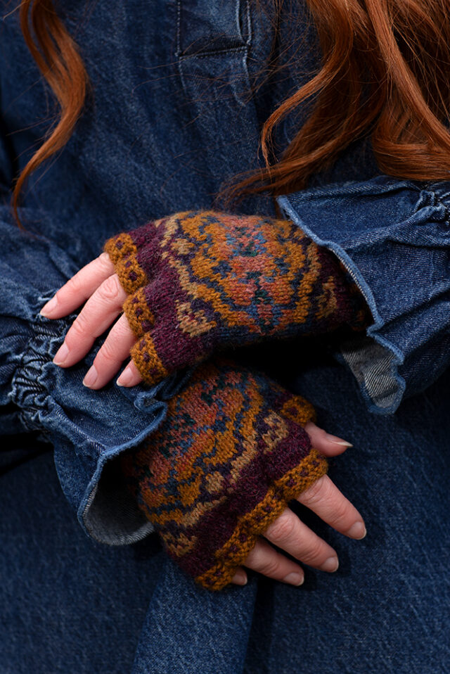 Mary Tudor Hat Set patterncard kit design by Alice Starmore in Hebridean 2 Ply yarn