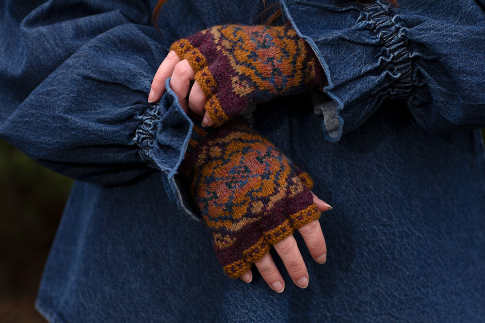 Mary Tudor Hat Set patterncard kit design by Alice Starmore in Hebridean 2 Ply yarn