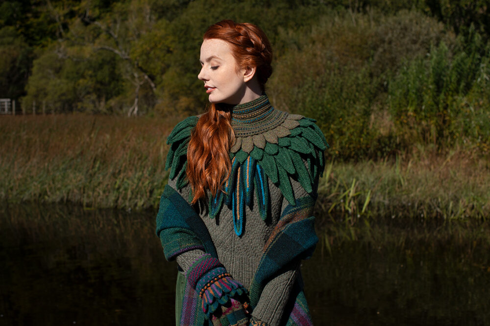 Lapwing Collar patterncard knitwear design by Alice Starmore in pure wool Hebridean 2 Ply hand knitting yarn