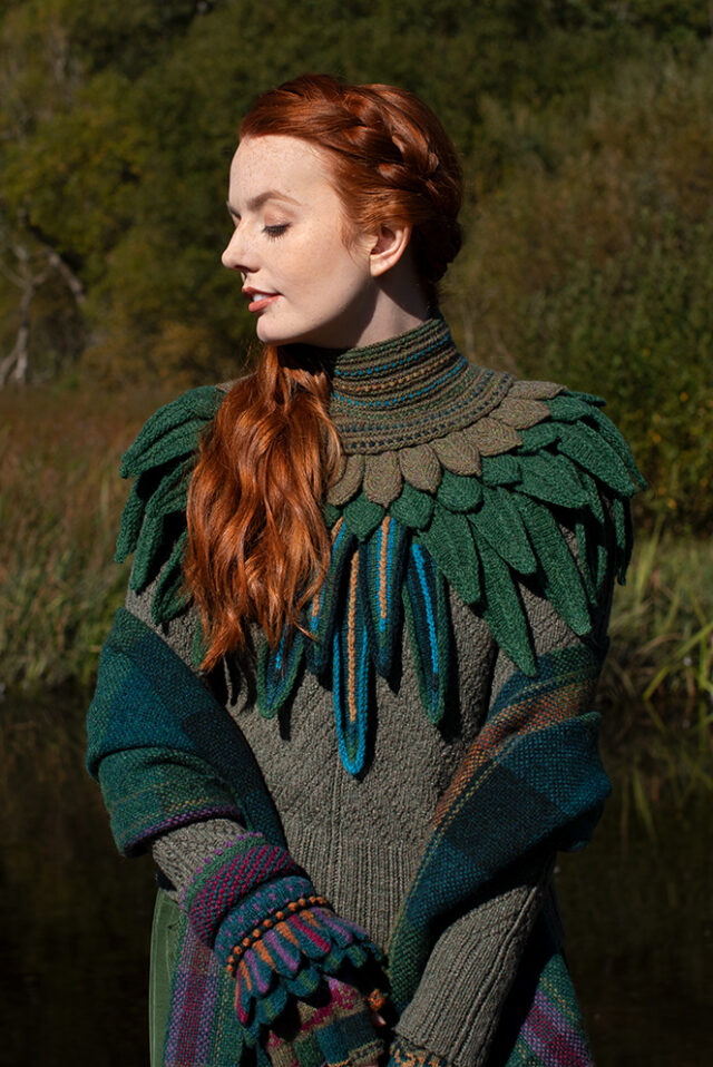 Lapwing Collar patterncard knitwear design by Alice Starmore in pure wool Hebridean 2 Ply hand knitting yarn