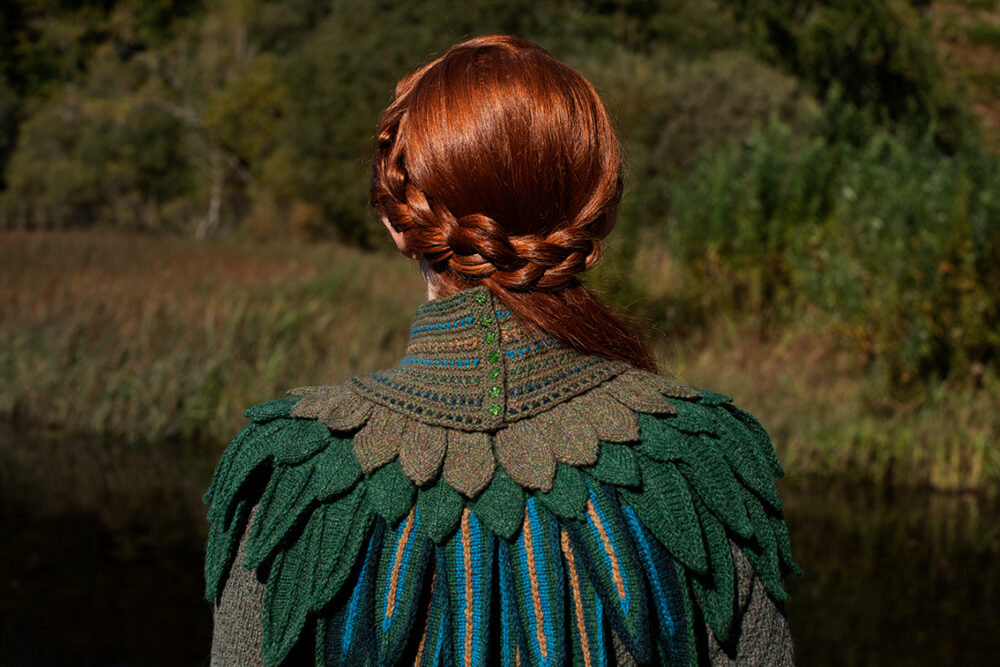 Lapwing Collar patterncard knitwear design by Alice Starmore in pure wool Hebridean 2 Ply hand knitting yarn