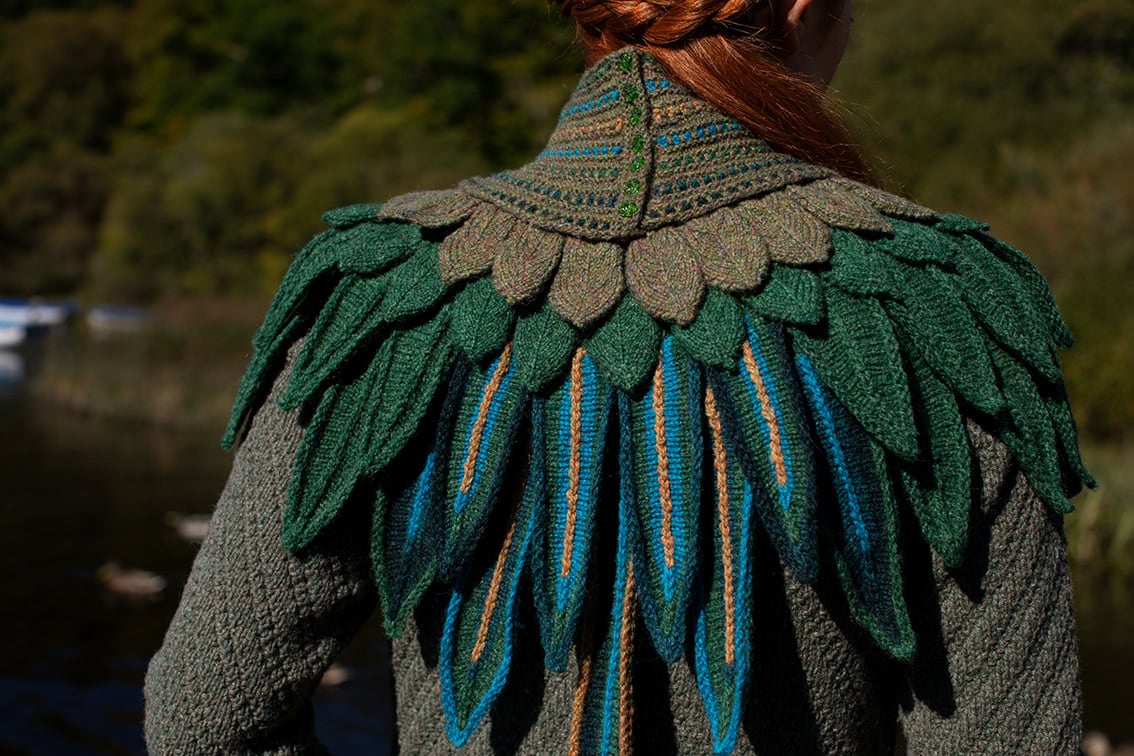 Lapwing Collar patterncard knitwear design by Alice Starmore in pure wool Hebridean 2 Ply hand knitting yarn