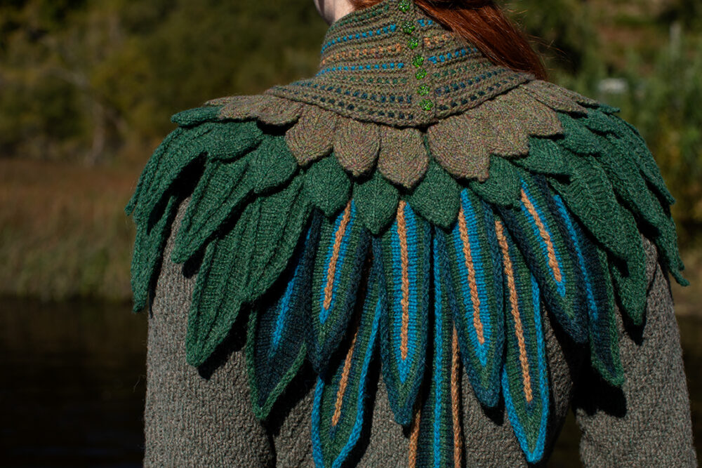 Lapwing Collar patterncard knitwear design by Alice Starmore in pure wool Hebridean 2 Ply hand knitting yarn