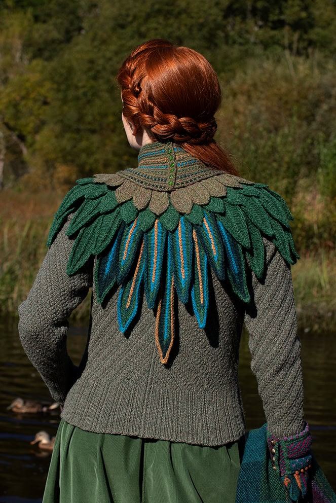 Lapwing Collar patterncard knitwear design by Alice Starmore in pure wool Hebridean 2 Ply hand knitting yarn