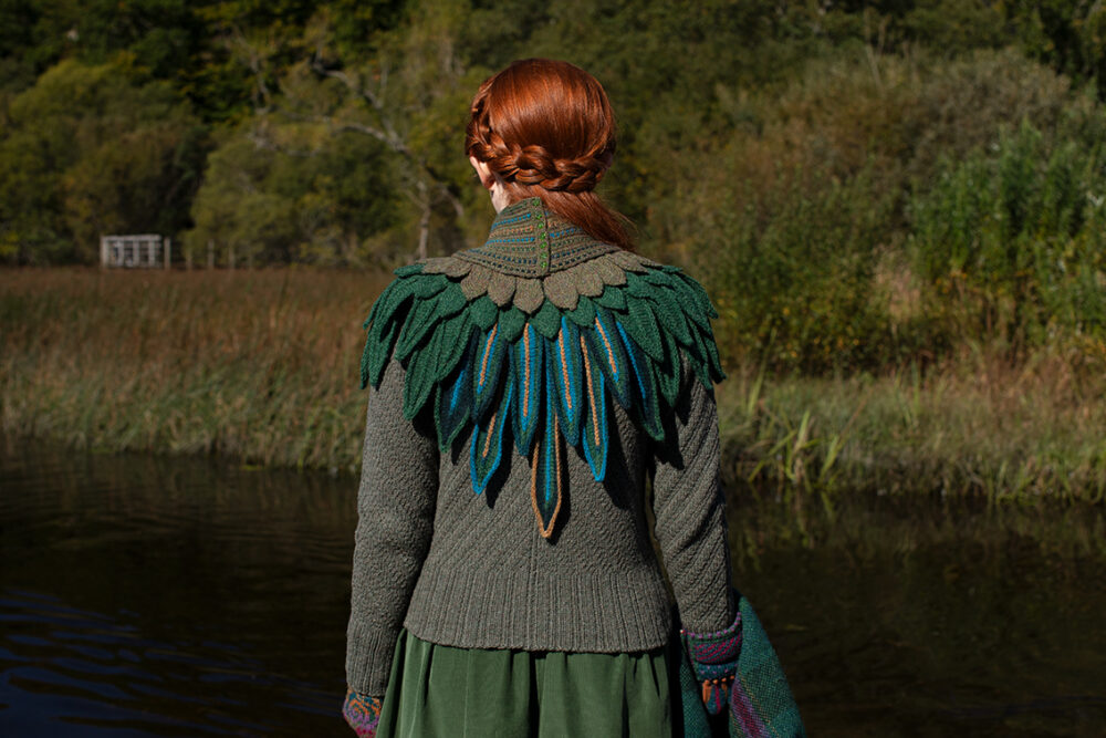 Lapwing Collar patterncard knitwear design by Alice Starmore in pure wool Hebridean 2 Ply hand knitting yarn
